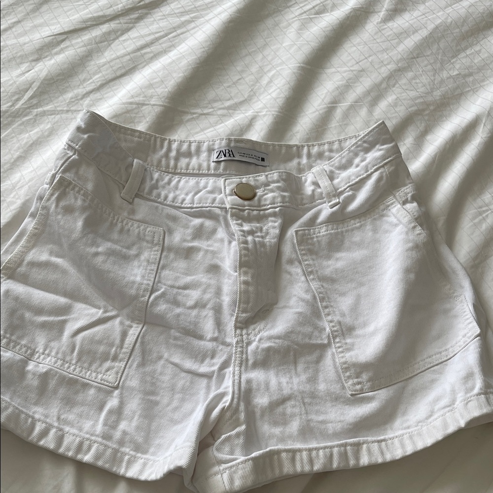 ZARA White Denim Utility Shorts